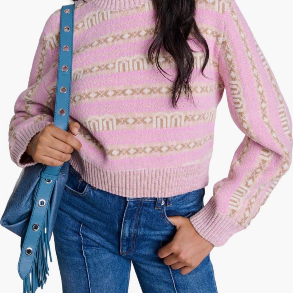 Maje Pink and Cream Cowl Neck Sweater with Cozy Knit